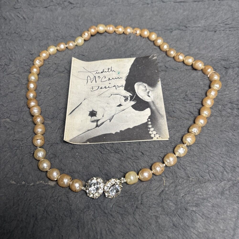 Judith McCann 40s Signed NY 58 Shuvon Pearl Necklace Dual-Hook Clasp CRYSTAL VTG